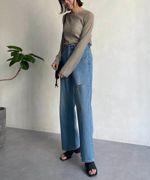 CAPRICIEUX LE'MAGE（カプリシューレマージュ）の「シアーリブプルオーバー（ニット/セーター・レディース・イエロー/グレイッシュベージュ/ライトベージュ/ブラック・FREE）」の13枚目の写真