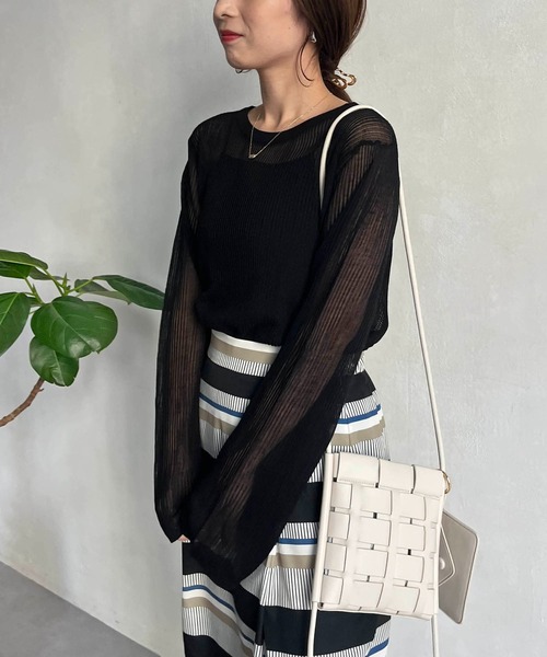 CAPRICIEUX LE'MAGE（カプリシューレマージュ）の「シアーリブプルオーバー（ニット/セーター・レディース・イエロー/グレイッシュベージュ/ライトベージュ/ブラック・FREE）」の16枚目の写真