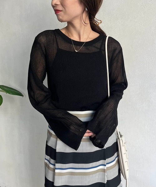 CAPRICIEUX LE'MAGE（カプリシューレマージュ）の「シアーリブプルオーバー（ニット/セーター・レディース・イエロー/グレイッシュベージュ/ライトベージュ/ブラック・FREE）」の17枚目の写真