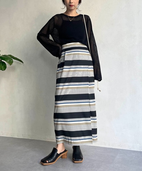 CAPRICIEUX LE'MAGE（カプリシューレマージュ）の「シアーリブプルオーバー（ニット/セーター・レディース・イエロー/グレイッシュベージュ/ライトベージュ/ブラック・FREE）」の18枚目の写真