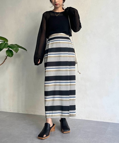 CAPRICIEUX LE'MAGE（カプリシューレマージュ）の「シアーリブプルオーバー（ニット/セーター・レディース・イエロー/グレイッシュベージュ/ライトベージュ/ブラック・FREE）」の19枚目の写真