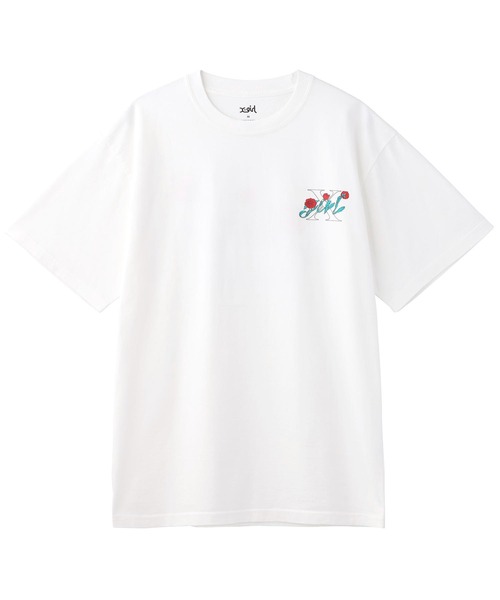 X-girl（エックスガール）の「BOTANICAL LOGO S/S TEE/バラモチーフ　バックプリント　Tシャツ（Tシャツ/カットソー・レディース・ホワイト/チャコール/ライトパープル・S/M/L/XL）」の8枚目の写真