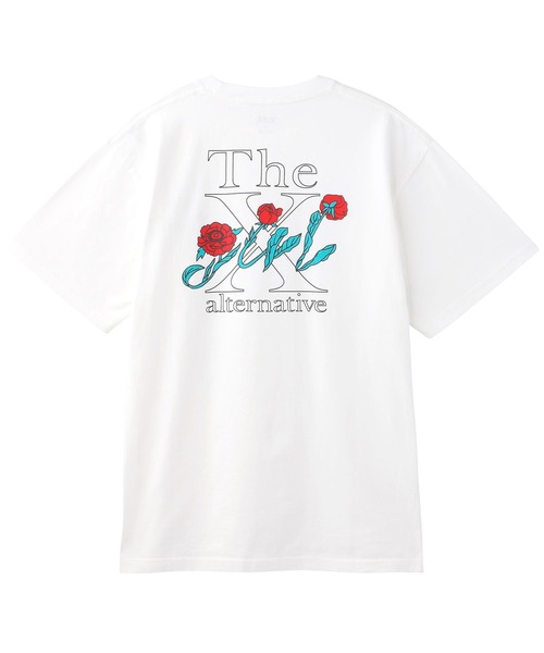 X-girl（エックスガール）の「BOTANICAL LOGO S/S TEE/バラモチーフ　バックプリント　Tシャツ（Tシャツ/カットソー・レディース・ホワイト/チャコール/ライトパープル・S/M/L/XL）」の9枚目の写真