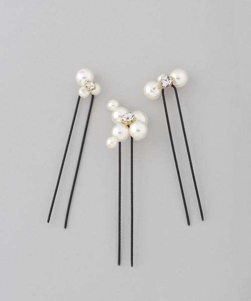 ANEMONE（アネモネ）の「パール×ビジューUピン[3本セット]（その他ヘアアクセサリー・レディース・ホワイト・FREE）」の2枚目の写真
