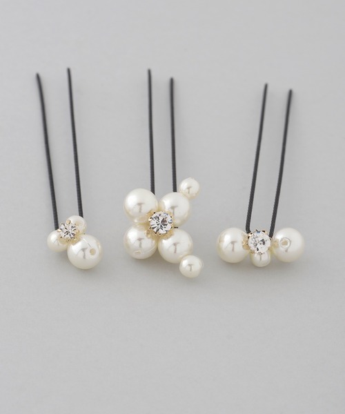 ANEMONE（アネモネ）の「パール×ビジューUピン[3本セット]（その他ヘアアクセサリー・レディース・ホワイト・FREE）」の3枚目の写真