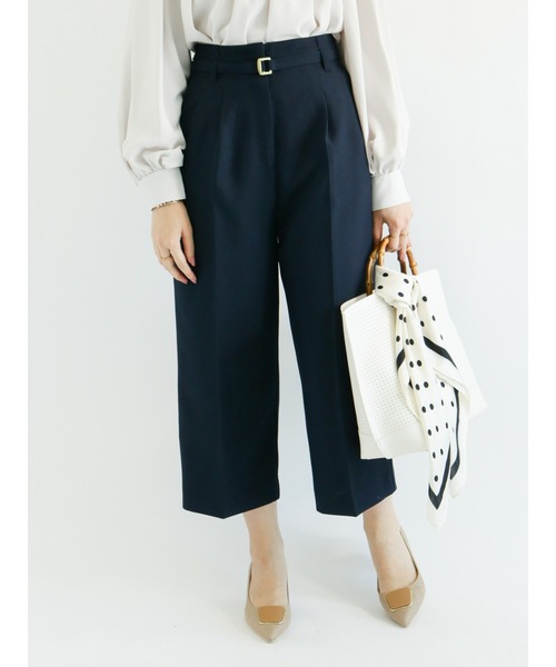 Te chichi（テチチ）の「ベルト付麻調ワイドクロップドパンツ（その他パンツ・レディース・イエロー/ネイビー/ベージュ・SMALL/MEDIUM）」の2枚目の写真