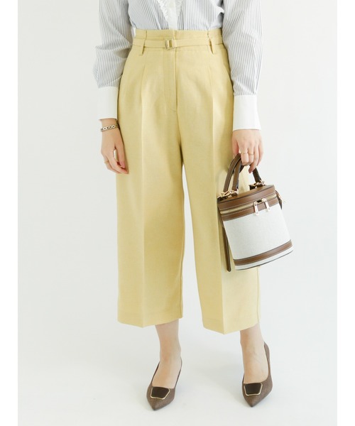 Te chichi（テチチ）の「ベルト付麻調ワイドクロップドパンツ（その他パンツ・レディース・イエロー/ネイビー/ベージュ・SMALL/MEDIUM）」の3枚目の写真