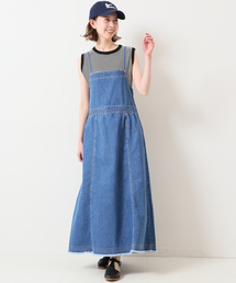 LE DENIMレースアップフレアジャンパースカート◆