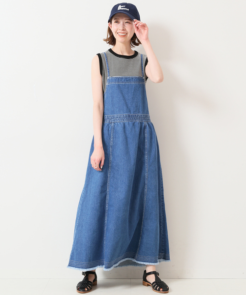 スローブイエナ　デニムジャンパースカート セール】LE DENIMレースアップフレアジャンパースカート