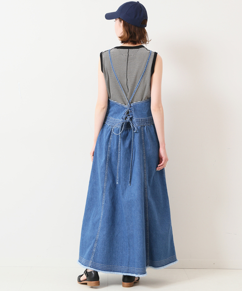 セール】LE DENIMレースアップフレアジャンパースカート