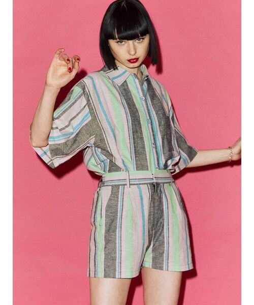 jouetie（ジュエティ）の「マルチストライプパターンキュロット【セットアップ対応】（その他パンツ・レディース・ブルー/ブラック/イエロー・MEDIUM）」の5枚目の写真