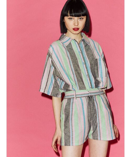 jouetie（ジュエティ）の「マルチストライプパターンキュロット【セットアップ対応】（その他パンツ・レディース・ブルー/ブラック/イエロー・MEDIUM）」の6枚目の写真