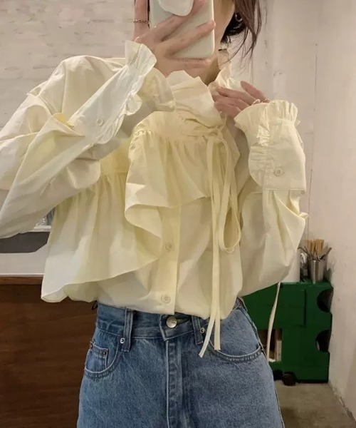 Wefst（ウェスト）の「【Wefst】レイヤードフリルブラウス（シャツ/ブラウス・レディース・ホワイト/イエロー・FREE）」の21枚目の写真