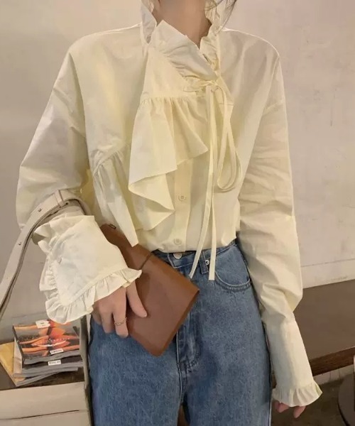Wefst（ウェスト）の「【Wefst】レイヤードフリルブラウス（シャツ/ブラウス・レディース・ホワイト/イエロー・FREE）」の5枚目の写真