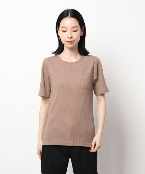 HONEYSUCKLE ROSE(ハニーサックルローズ)の「【HONEYSUCKLE ROSE】リブクルーネックTシャツ(Tシャツ/カットソー・レディース・ブラウン/ブラック/オフホワイト・S/L/M)」の13枚目の写真