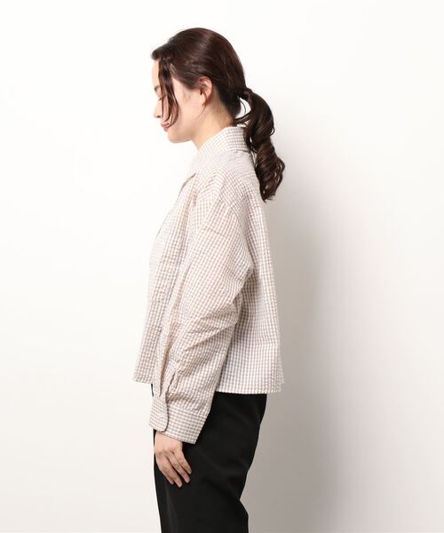 ehka sopo（エヘカソポ）の「ギンガムチェックシャツ（セットアップ可）（シャツ/ブラウス・レディース・ブラック/ベージュ/グリーン・ﾌﾘ-）」の4枚目の写真