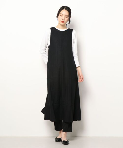 STYLEBLOCK（スタイルブロック）の「リネンブレンド 2WAYロングジレワンピース（ワンピース・レディース・オフホワイト/ブラック/ベージュ/グレイッシュベージュ・FREE）」の2枚目の写真