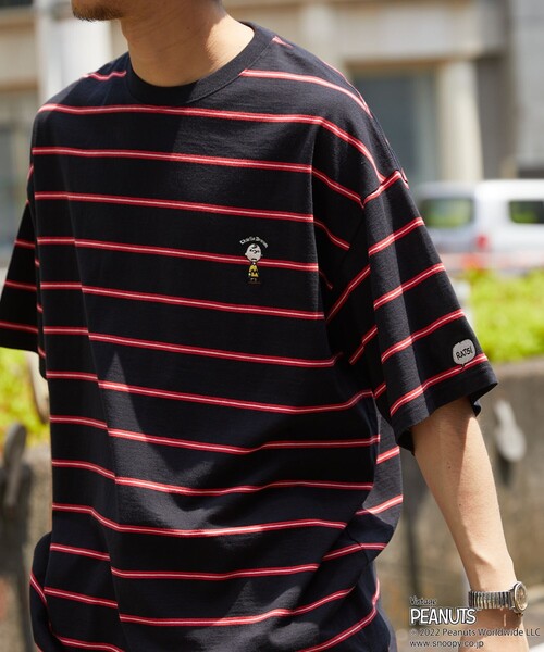 セール Webオリジナル Peanuts 別注 ビッグシルエット ワンポイント刺繍 マルチボーダーtシャツ チャーリー ブラウン Tシャツ カットソー Freak S Store フリークスストア のファッション通販 Zozotown