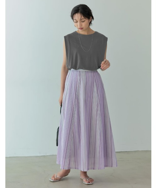 Re:EDIT（リエディ）の「接触冷感とろみショルダータックノースリーブシャツ（タンクトップ・レディース・ホワイト/オレンジ/グリーン/スミクロ/グレイッシュベージュ・MEDIUM/LARGE）」の21枚目の写真