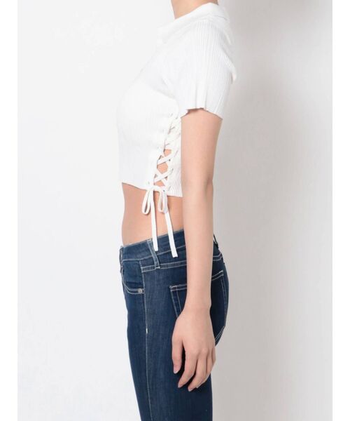 サイドレースアップニットトップス GYDA（ジェイダ）の「サイドレースアップ ポロニットトップス