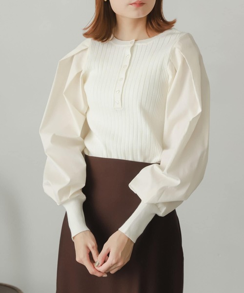 SENSE OF PLACE by URBAN RESEARCH（センスオブプレイスバイアーバンリサーチ）の「ボリュームスリーブニットドッキングトップ（ニット/セーター・レディース・ブラック/アイボリー/ベージュ/バーガンディー・ONE）」の17枚目の写真