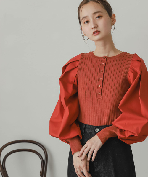 SENSE OF PLACE by URBAN RESEARCH（センスオブプレイスバイアーバンリサーチ）の「ボリュームスリーブニットドッキングトップ（ニット/セーター・レディース・ブラック/アイボリー/ベージュ/バーガンディー・ONE）」の20枚目の写真