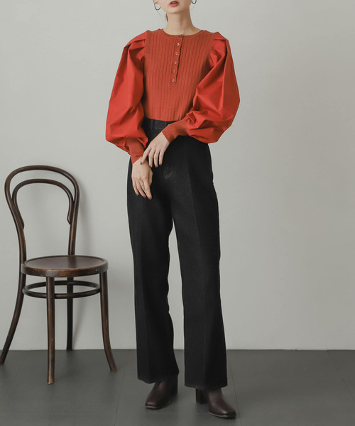 SENSE OF PLACE by URBAN RESEARCH（センスオブプレイスバイアーバンリサーチ）の「ボリュームスリーブニットドッキングトップ（ニット/セーター・レディース・ブラック/アイボリー/ベージュ/バーガンディー・ONE）」の18枚目の写真