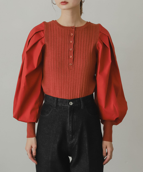 SENSE OF PLACE by URBAN RESEARCH（センスオブプレイスバイアーバンリサーチ）の「ボリュームスリーブニットドッキングトップ（ニット/セーター・レディース・ブラック/アイボリー/ベージュ/バーガンディー・ONE）」の12枚目の写真