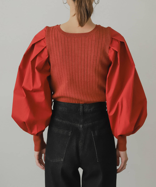 SENSE OF PLACE by URBAN RESEARCH（センスオブプレイスバイアーバンリサーチ）の「ボリュームスリーブニットドッキングトップ（ニット/セーター・レディース・ブラック/アイボリー/ベージュ/バーガンディー・ONE）」の8枚目の写真