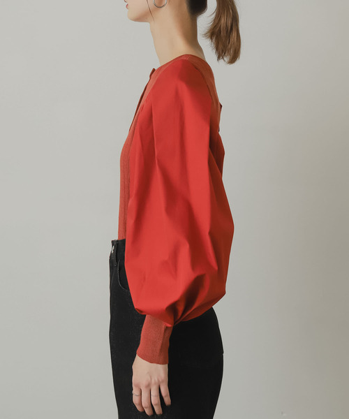 SENSE OF PLACE by URBAN RESEARCH（センスオブプレイスバイアーバンリサーチ）の「ボリュームスリーブニットドッキングトップ（ニット/セーター・レディース・ブラック/アイボリー/ベージュ/バーガンディー・ONE）」の16枚目の写真