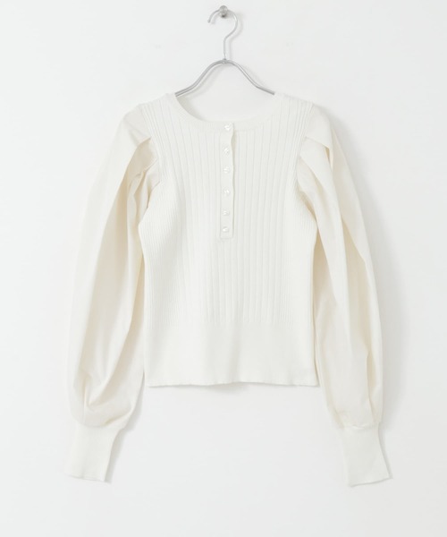 SENSE OF PLACE by URBAN RESEARCH（センスオブプレイスバイアーバンリサーチ）の「ボリュームスリーブニットドッキングトップ（ニット/セーター・レディース・ブラック/アイボリー/ベージュ/バーガンディー・ONE）」の10枚目の写真