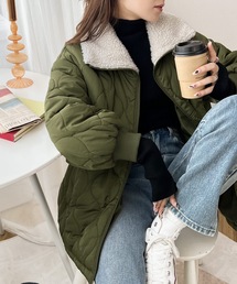 冬のときめきアウター。衿ボア中綿キルティングコート