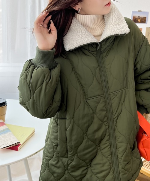 アウター　ノーカラー　中綿　ジャケット　ボア　キルティング　ダブルステッチ　古着 classicalelf（クラシカルエルフ）の「冬のときめきアウター。衿