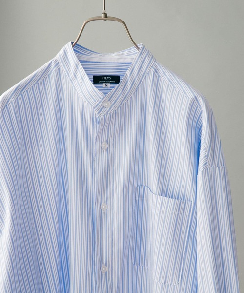 ITEMS URBANRESEARCH（アイテムズ アーバンリサーチ）の「バンドカラー ストライプシャツ（シャツ/ブラウス・メンズ・ブラック/ブルー/ネイビー・MEDIUM/LARGE）」の3枚目の写真