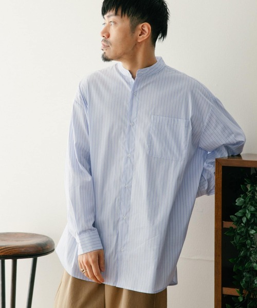 ITEMS URBANRESEARCH（アイテムズ アーバンリサーチ）の「バンドカラー ストライプシャツ（シャツ/ブラウス・メンズ・ブラック/ブルー/ネイビー・MEDIUM/LARGE）」の4枚目の写真