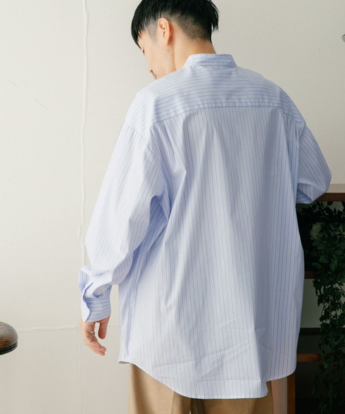 ITEMS URBANRESEARCH（アイテムズ アーバンリサーチ）の「バンドカラー ストライプシャツ（シャツ/ブラウス・メンズ・ブラック/ブルー/ネイビー・MEDIUM/LARGE）」の5枚目の写真