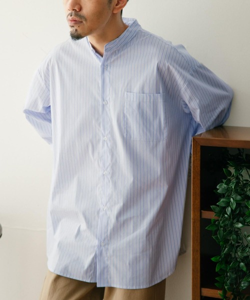 ITEMS URBANRESEARCH（アイテムズ アーバンリサーチ）の「バンドカラー ストライプシャツ（シャツ/ブラウス・メンズ・ブラック/ブルー/ネイビー・MEDIUM/LARGE）」の6枚目の写真