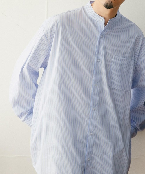 ITEMS URBANRESEARCH（アイテムズ アーバンリサーチ）の「バンドカラー ストライプシャツ（シャツ/ブラウス・メンズ・ブラック/ブルー/ネイビー・MEDIUM/LARGE）」の8枚目の写真