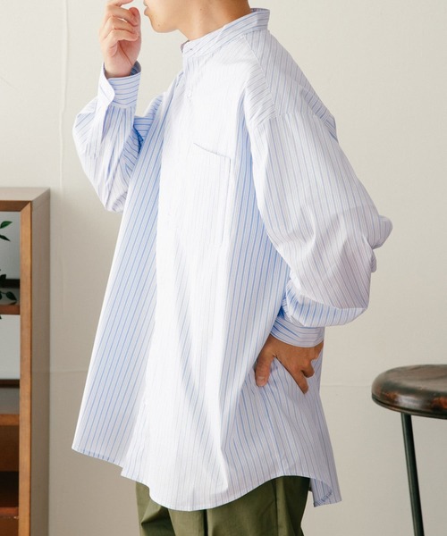 ITEMS URBANRESEARCH（アイテムズ アーバンリサーチ）の「バンドカラー ストライプシャツ（シャツ/ブラウス・メンズ・ブラック/ブルー/ネイビー・MEDIUM/LARGE）」の11枚目の写真