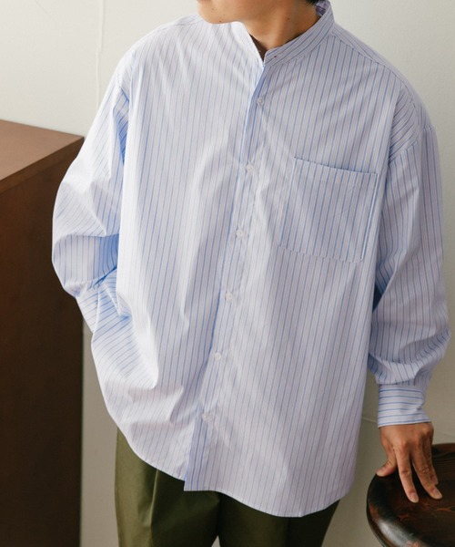 ITEMS URBANRESEARCH（アイテムズ アーバンリサーチ）の「バンドカラー ストライプシャツ（シャツ/ブラウス・メンズ・ブラック/ブルー/ネイビー・MEDIUM/LARGE）」の14枚目の写真