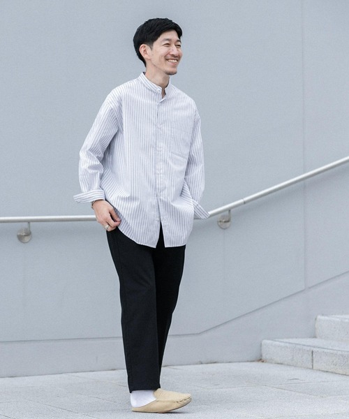 ITEMS URBANRESEARCH（アイテムズ アーバンリサーチ）の「バンドカラー ストライプシャツ（シャツ/ブラウス・メンズ・ブラック/ブルー/ネイビー・MEDIUM/LARGE）」の21枚目の写真