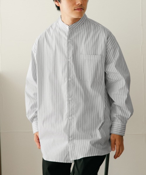 ITEMS URBANRESEARCH（アイテムズ アーバンリサーチ）の「バンドカラー ストライプシャツ（シャツ/ブラウス・メンズ・ブラック/ブルー/ネイビー・MEDIUM/LARGE）」の22枚目の写真