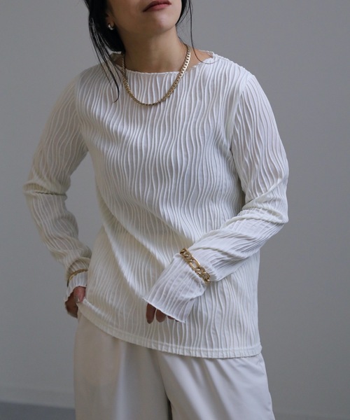 ap retro(アプレトロ)の「ウェーブストライプメロウプルオーバー / 長袖 / ロンT(Tシャツ/カットソー・レディース・ホワイト/ブラック/ブラウン/グリーン・FREE)」の6枚目の写真