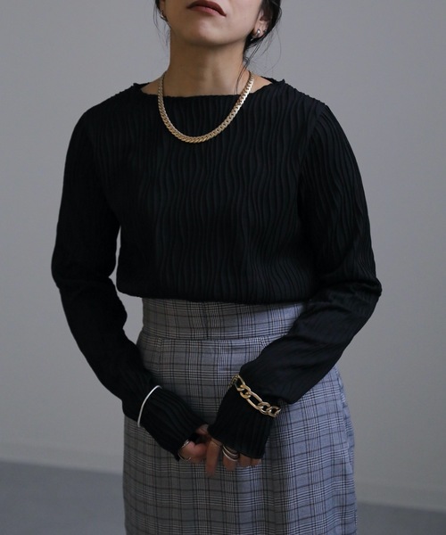 ap retro(アプレトロ)の「ウェーブストライプメロウプルオーバー / 長袖 / ロンT(Tシャツ/カットソー・レディース・ホワイト/ブラック/ブラウン/グリーン・FREE)」の18枚目の写真