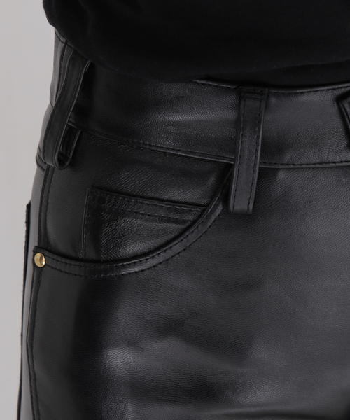 POOLDE ブラック スムース レザーパンツ