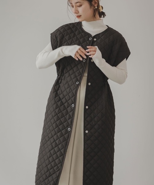rectangle（レクタングル）の「キルティングロングジレ（ベスト・レディース・ブラック/カーキ/アイボリー・FREE）」の3枚目の写真
