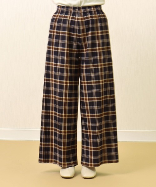 libelle more(リベル モア)の「チェック柄 裏起毛プリーツパンツ(スラックス・レディース・ネイビー・M)」の4枚目の写真