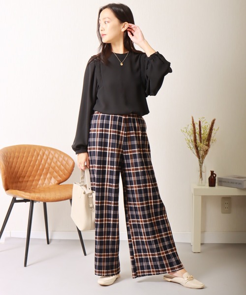 libelle more(リベル モア)の「チェック柄 裏起毛プリーツパンツ(スラックス・レディース・ネイビー・M)」の18枚目の写真