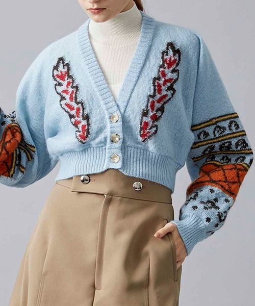 TAN（タン）の「【TAN(タン)】ペインティングジャガードVネックモヘア