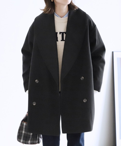 reca（レカ）の「ミドル丈Pコート（その他アウター・レディース・グリーン系その他/ブラック/アイボリー・M/L）」の2枚目の写真